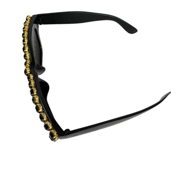 SUNGLASSES SUN GLASSES SHADES Black Rhinestone Bling Plastic Frame Gold Beach - Picture 5 of 16